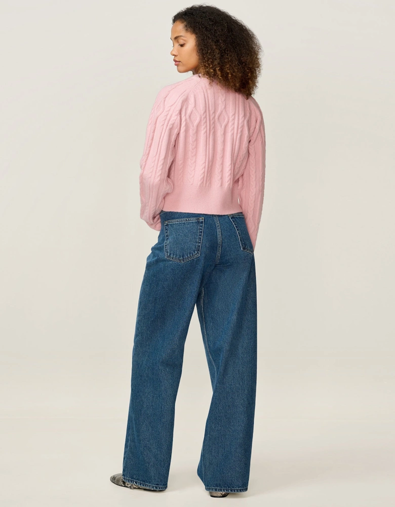 August Cable Cardigan in Light Pink