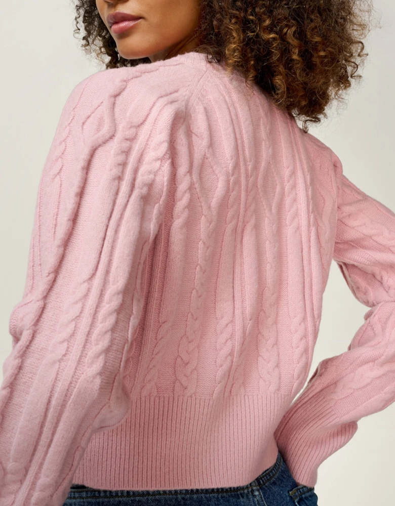 August Cable Cardigan in Light Pink
