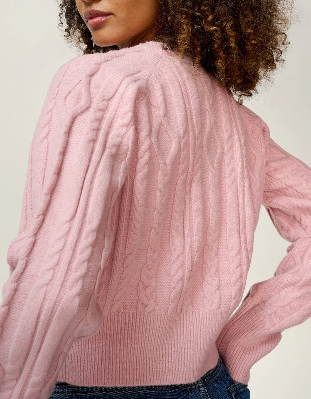 August Cable Cardigan in Light Pink