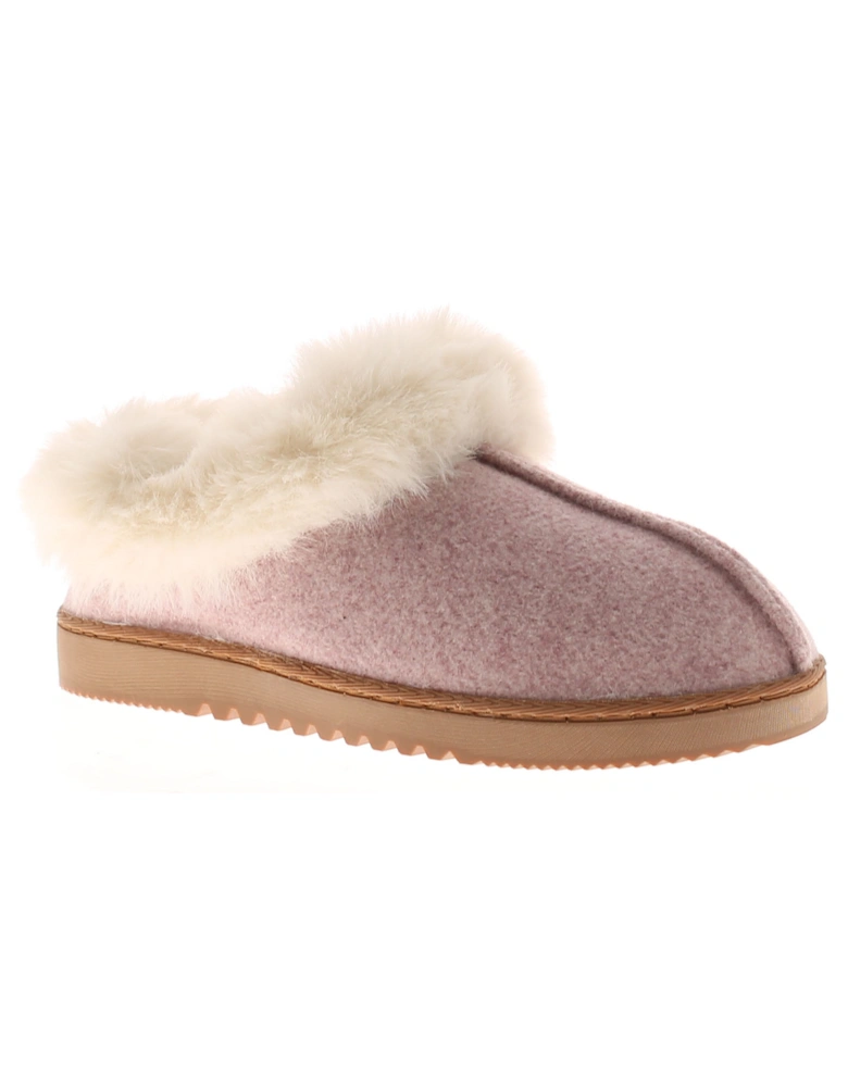 Womens Mule Slippers Soft Fleece Faux Fur Fudge pink UK Size