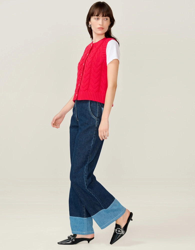 Matilda Cable Knitted Vest in Red