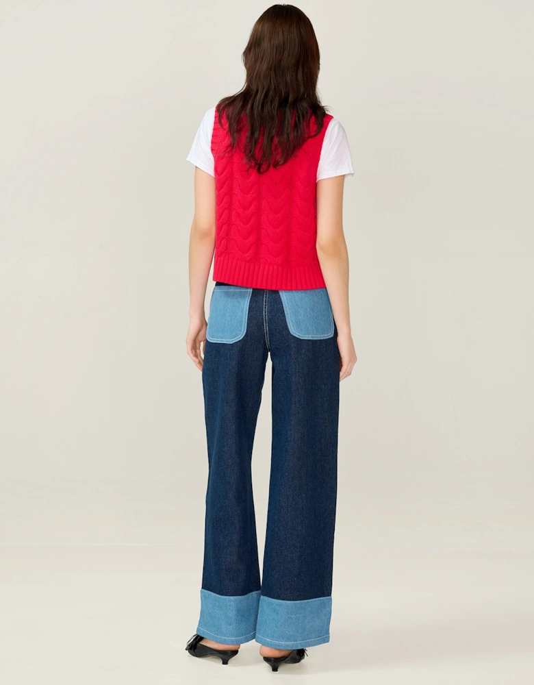 Matilda Cable Knitted Vest in Red