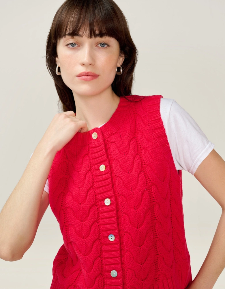 Matilda Cable Knitted Vest in Red
