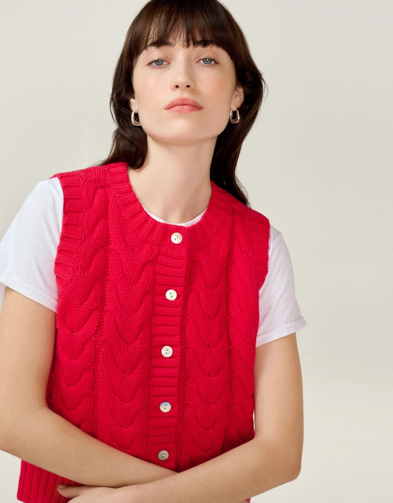Matilda Cable Knitted Vest in Red