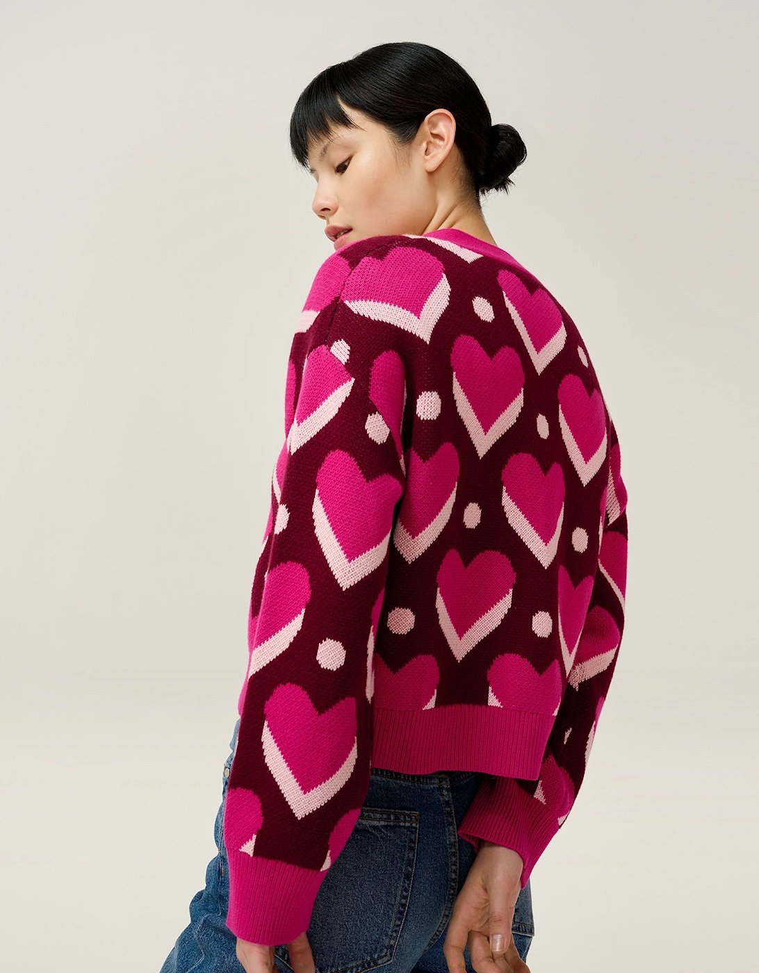 Heather Heart Cardigan in Pink