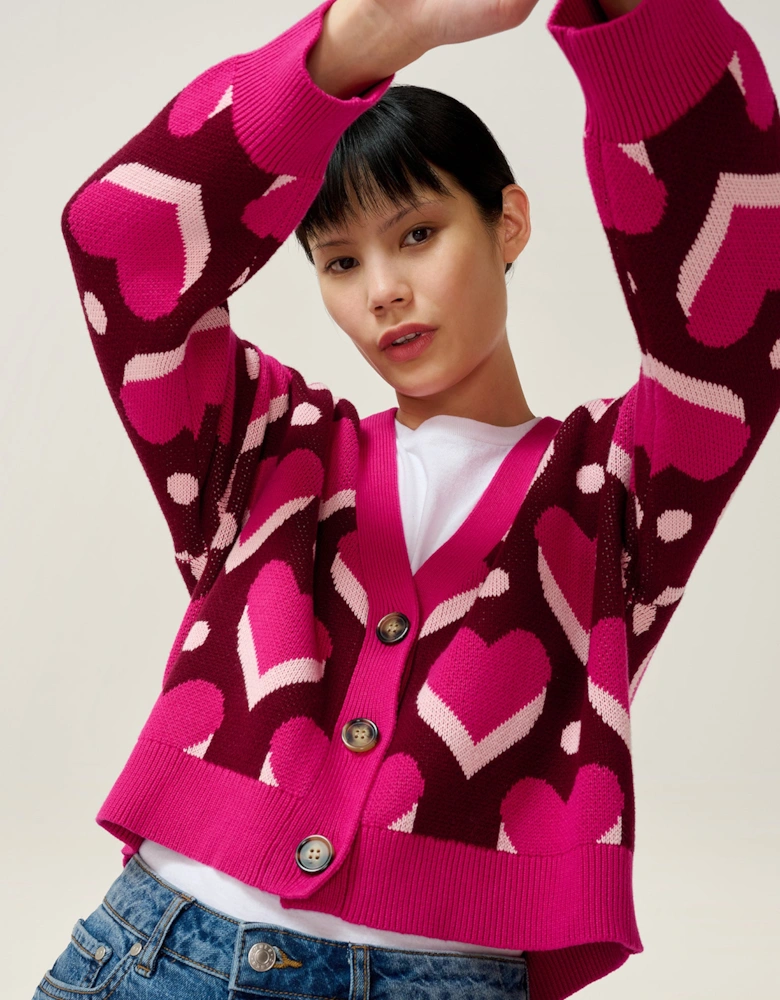 Heather Heart Cardigan in Pink
