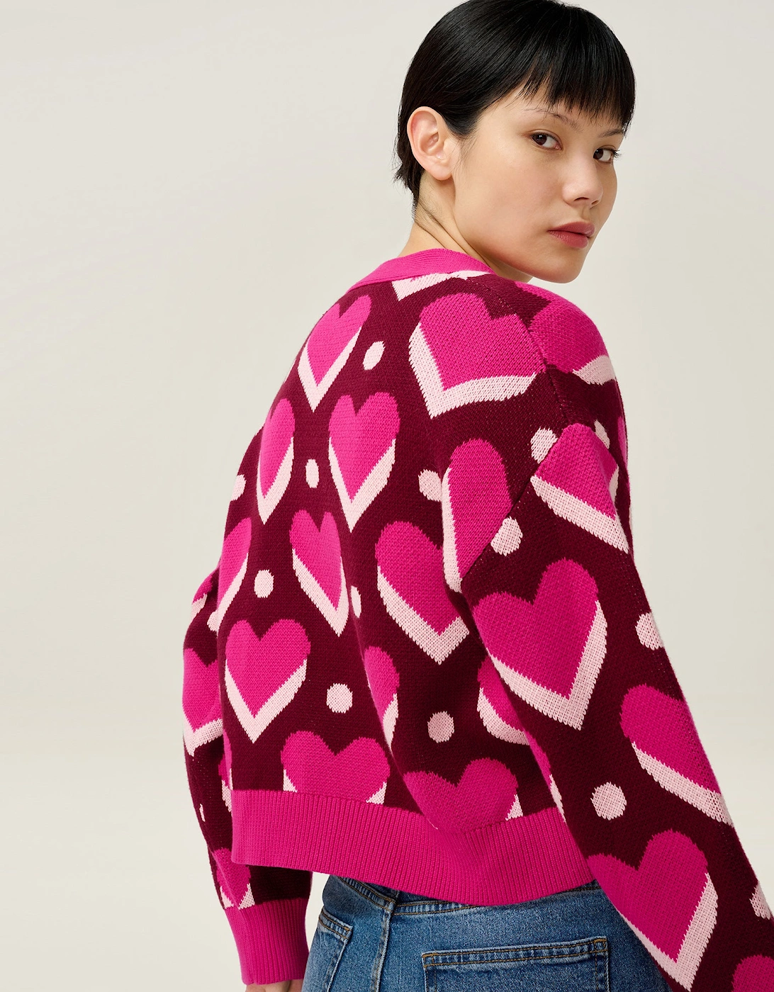 Heather Heart Cardigan in Pink