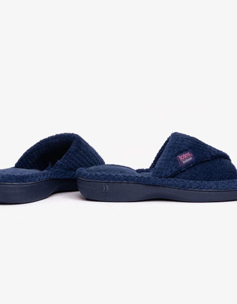 Isotoner POPCORN TURNOVER OPEN TOE Womens Mule Slippers Navy