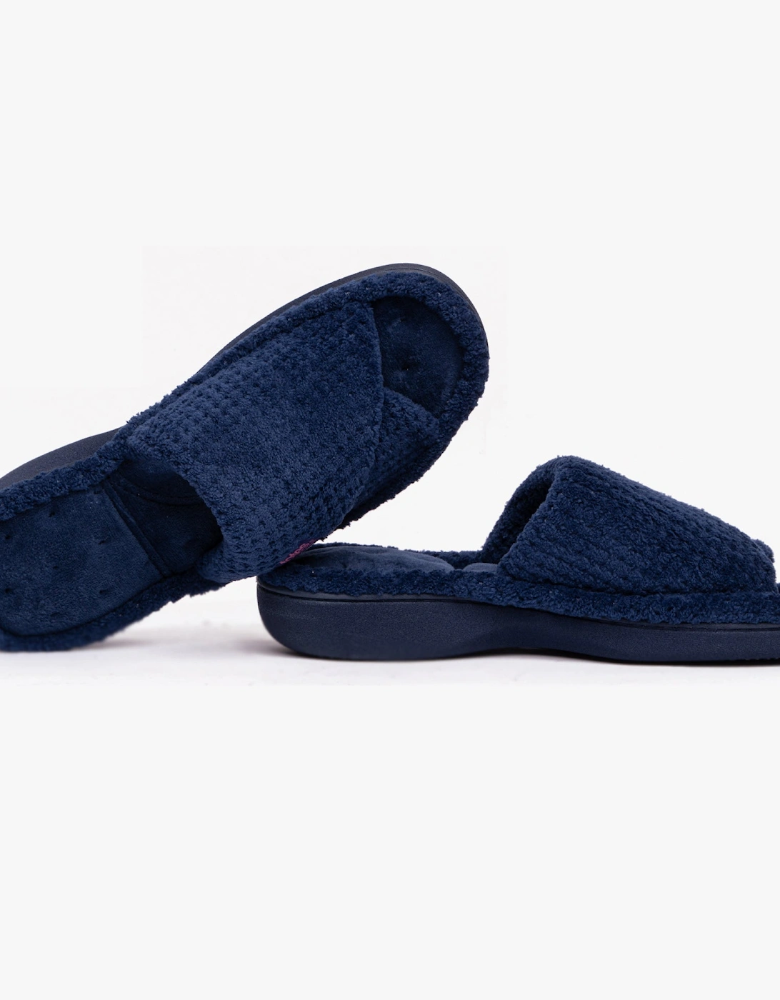 Isotoner POPCORN TURNOVER OPEN TOE Womens Mule Slippers Navy