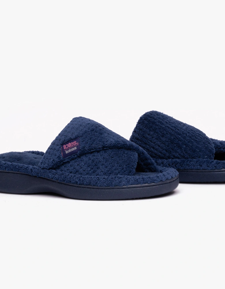 Isotoner POPCORN TURNOVER OPEN TOE Womens Mule Slippers Navy