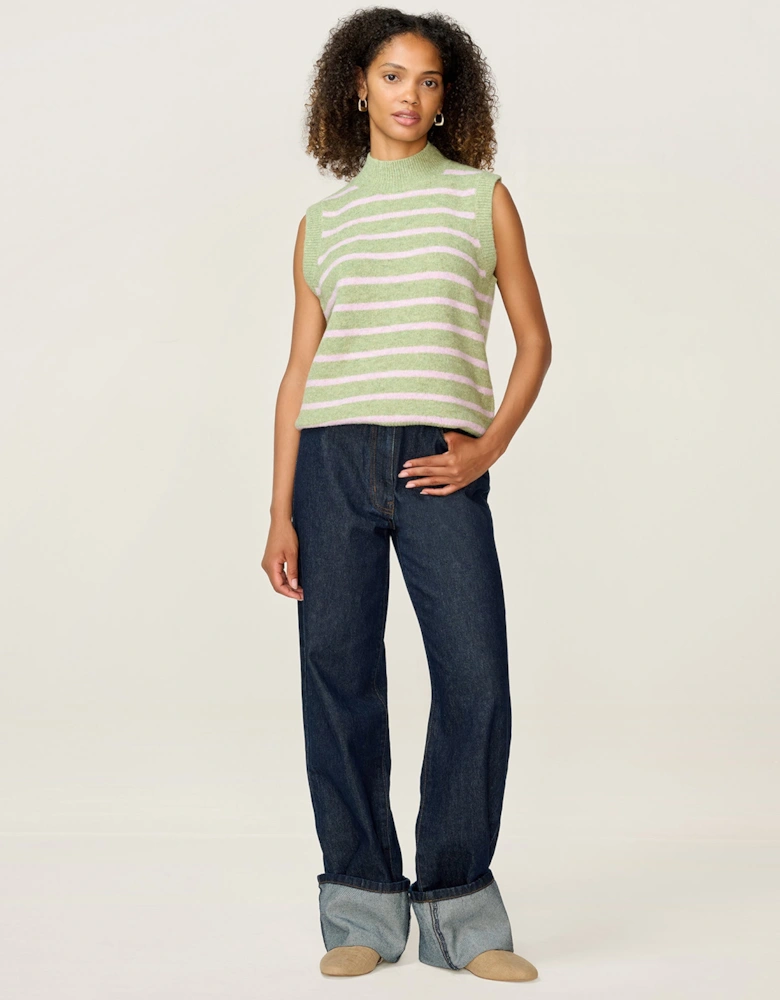Pauli Funnel Neck Stripe Vest in Green and Pink