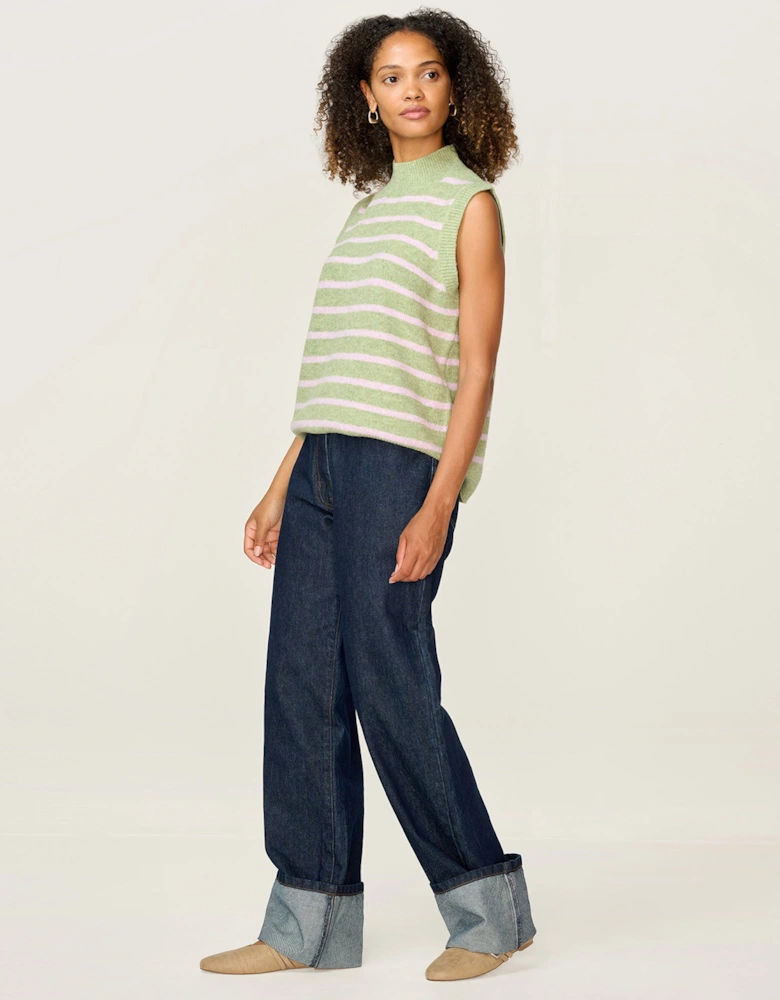 Pauli Funnel Neck Stripe Vest in Green and Pink