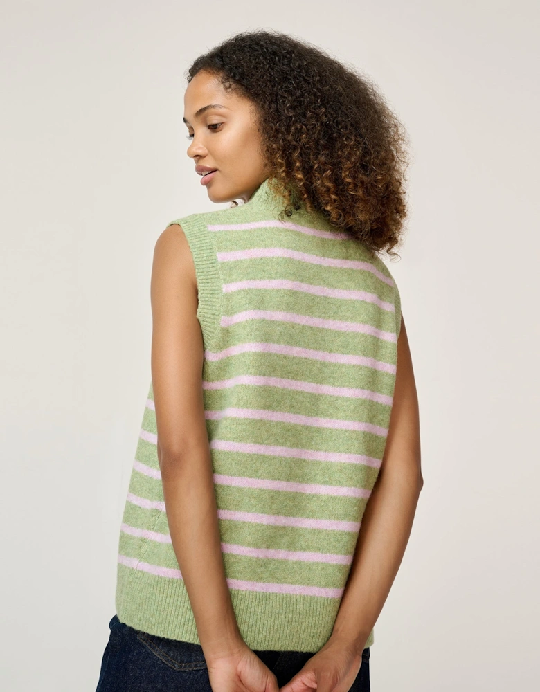 Pauli Funnel Neck Stripe Vest in Green and Pink
