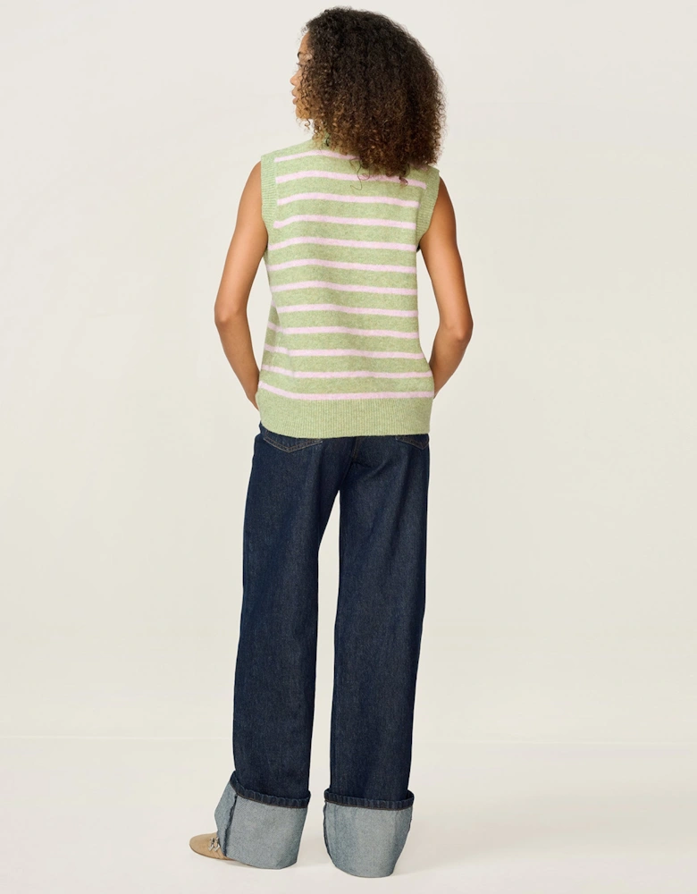 Pauli Funnel Neck Stripe Vest in Green and Pink