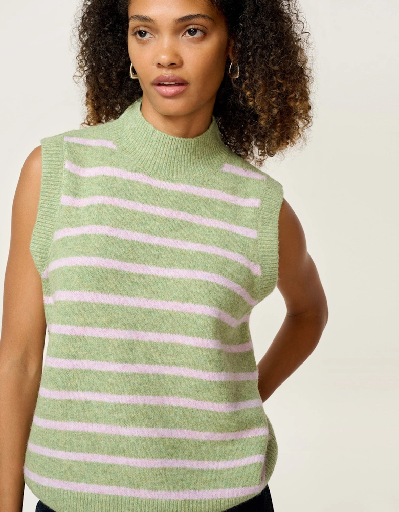 Pauli Funnel Neck Stripe Vest in Green and Pink