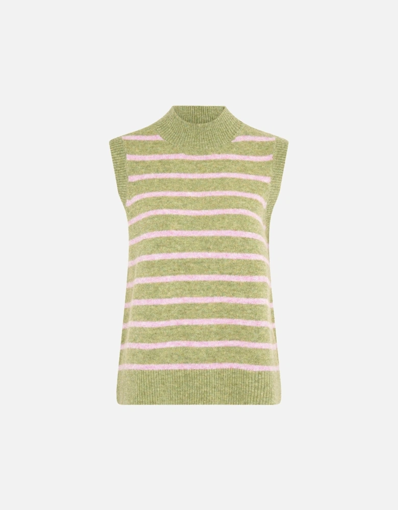 Pauli Funnel Neck Stripe Vest in Green and Pink