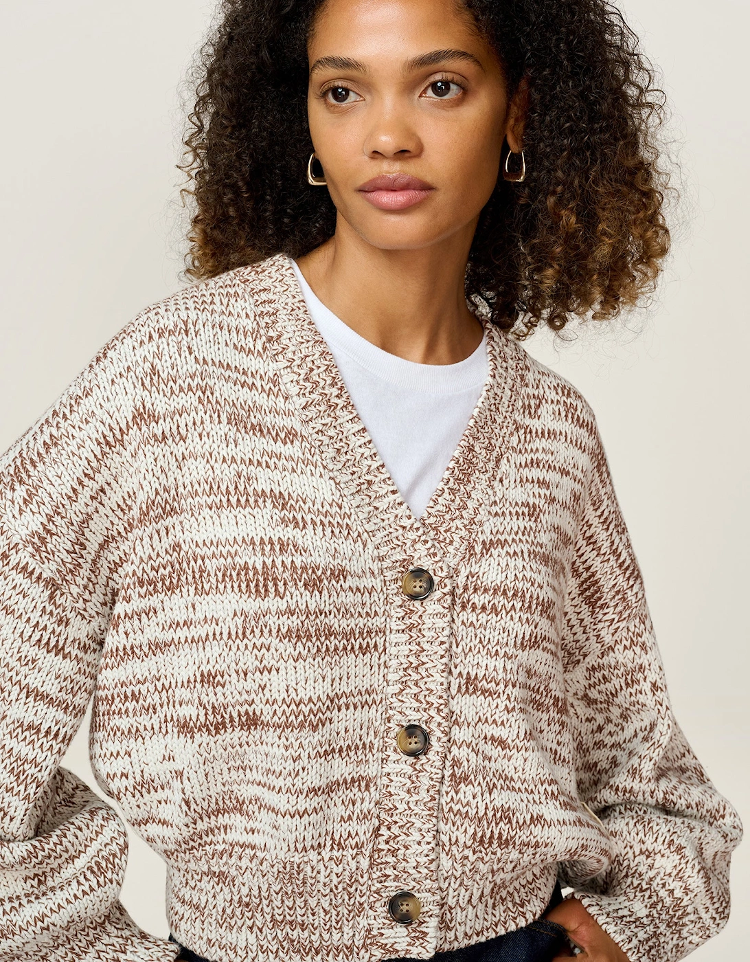 STUDIO Hopper Cardigan in Brown and Cream