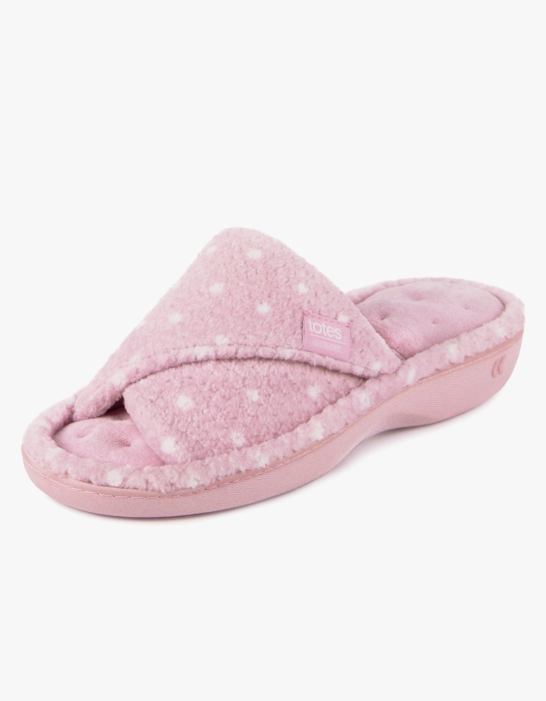 Isotoner POPCORN TURNOVER OPEN TOE Womens Mule Slippers Pink Spot, 7 of 6