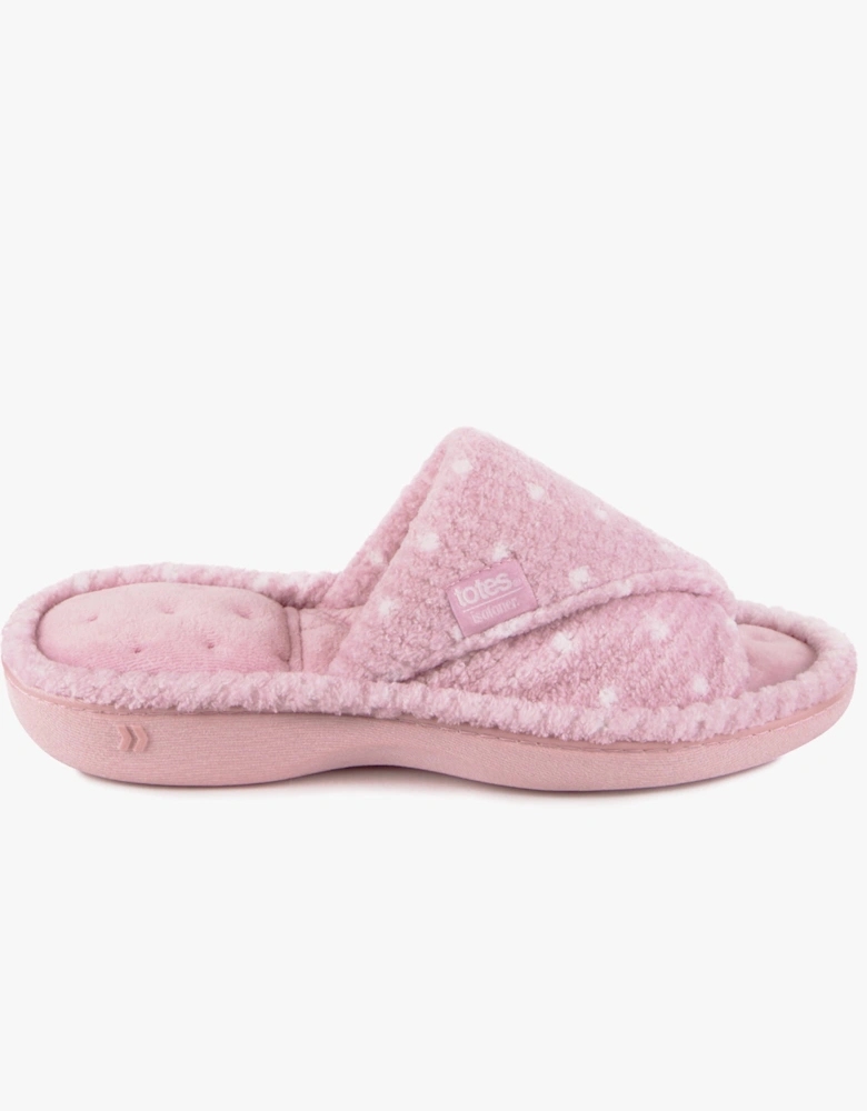 Isotoner POPCORN TURNOVER OPEN TOE Womens Mule Slippers Pink Spot