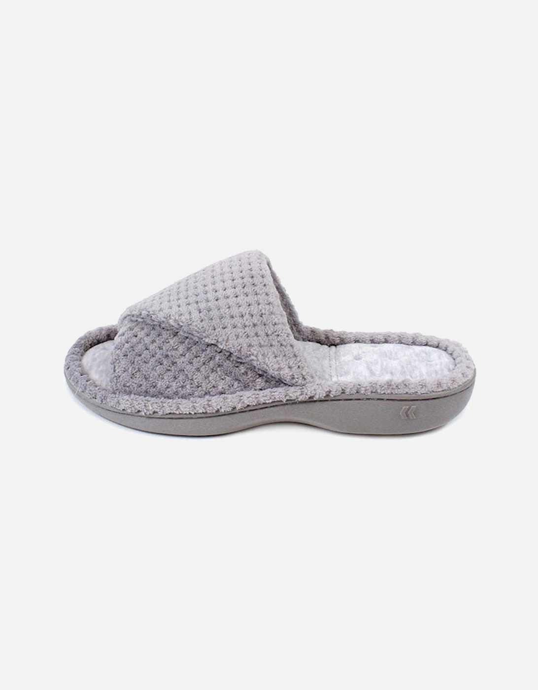 Isotoner POPCORN TURNOVER OPEN TOE Womens Mule Slippers Pale Grey, 5 of 4