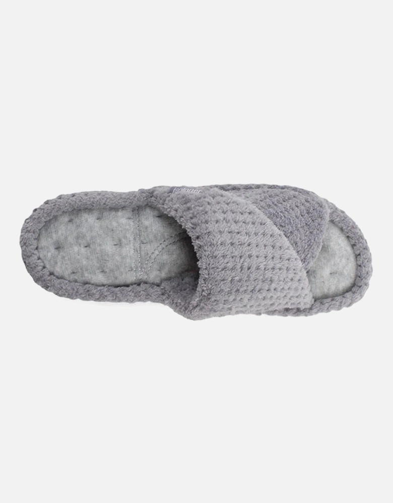 Isotoner POPCORN TURNOVER OPEN TOE Womens Mule Slippers Pale Grey