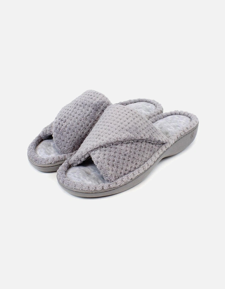 Isotoner POPCORN TURNOVER OPEN TOE Womens Mule Slippers Pale Grey