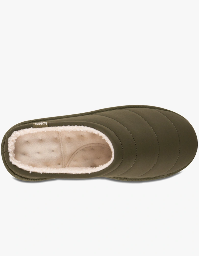 Isotoner SPORT QUILTED MULE WITH COSY LINING Mens Mule Slippers Khaki