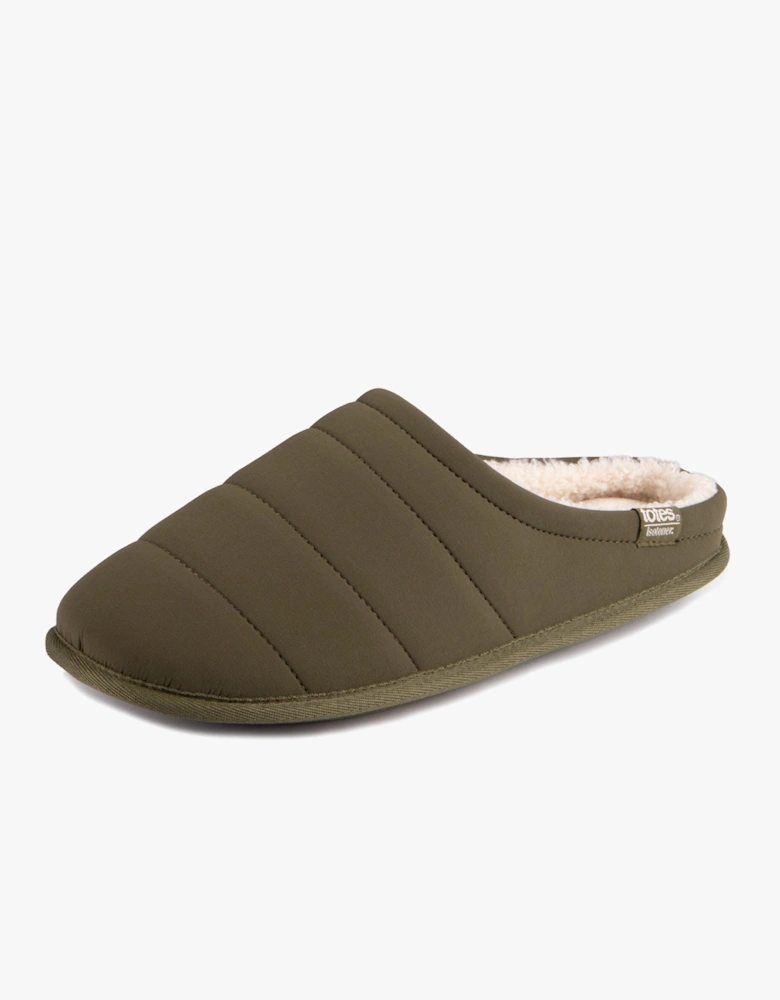 Isotoner SPORT QUILTED MULE WITH COSY LINING Mens Mule Slippers Khaki