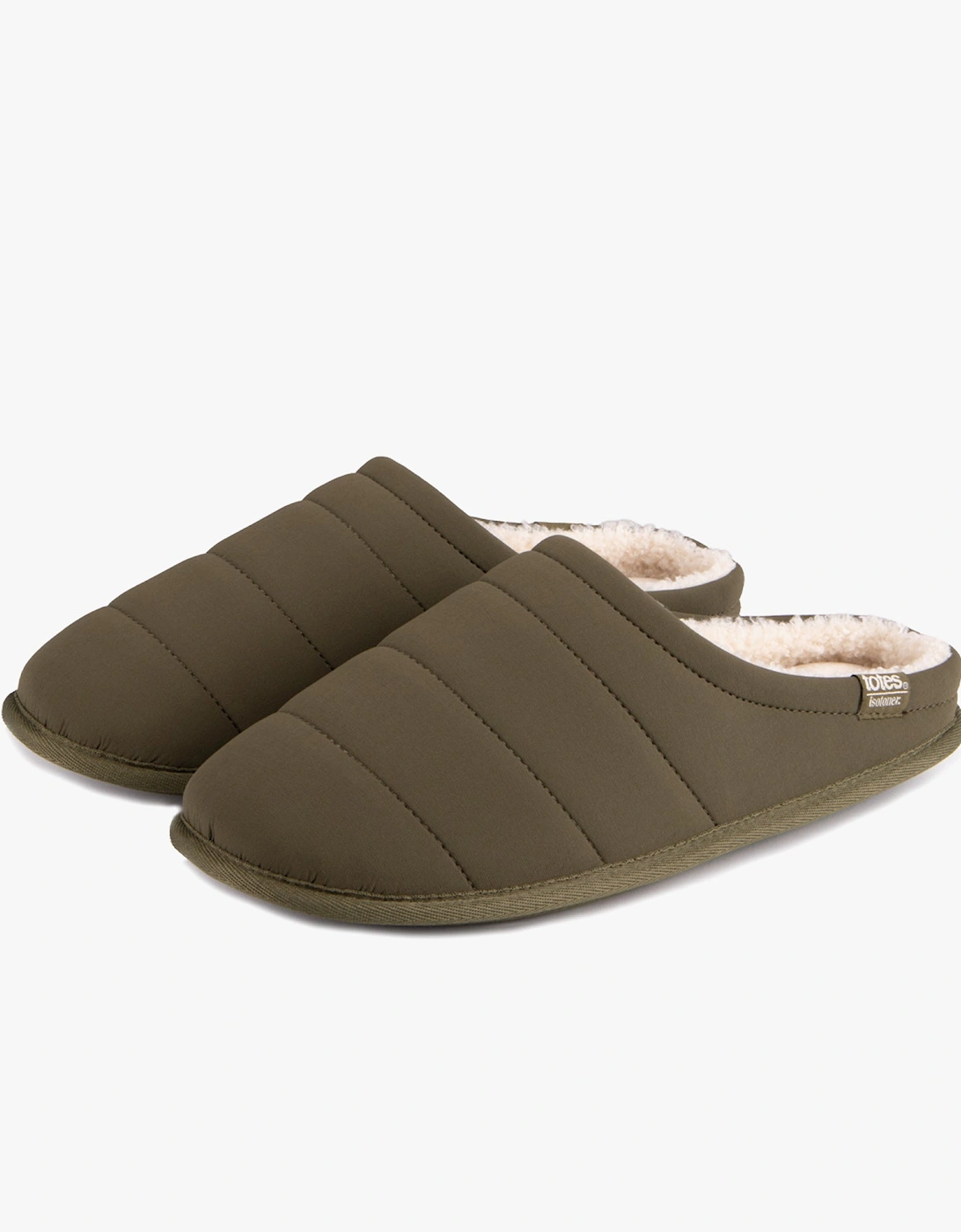 Isotoner SPORT QUILTED MULE WITH COSY LINING Mens Mule Slippers Khaki