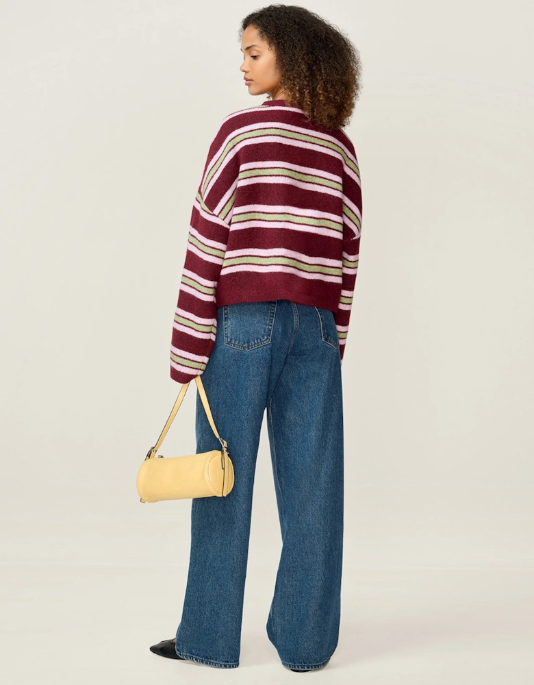 Lennie Striped Cardigan in Merlot and Green