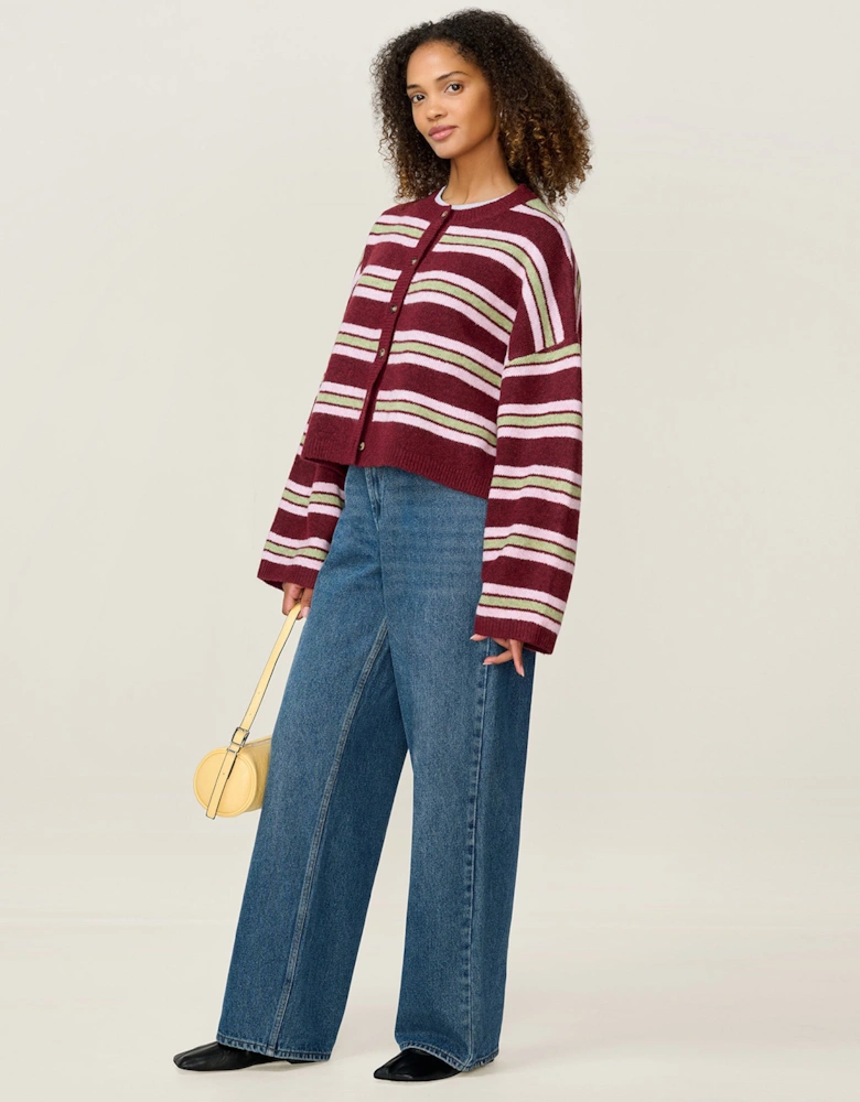 Lennie Striped Cardigan in Merlot and Green