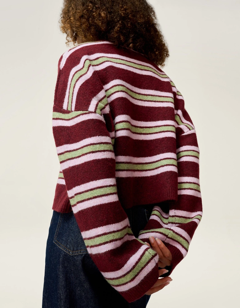 Lennie Striped Cardigan in Merlot and Green