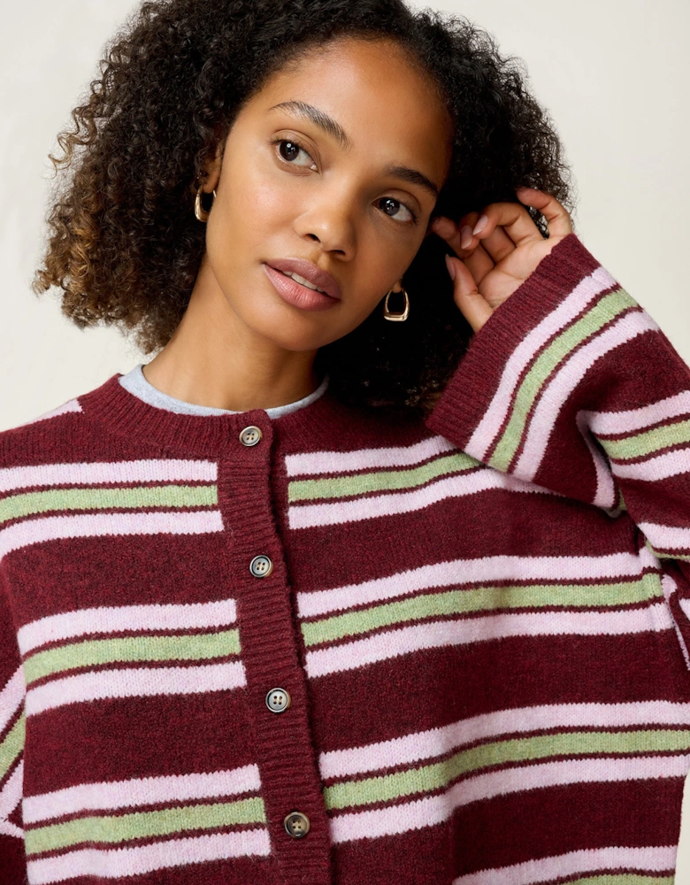 Lennie Striped Cardigan in Merlot and Green