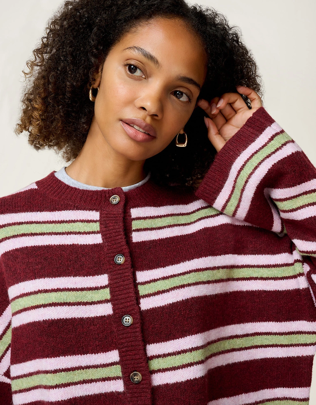 Lennie Striped Cardigan in Merlot and Green