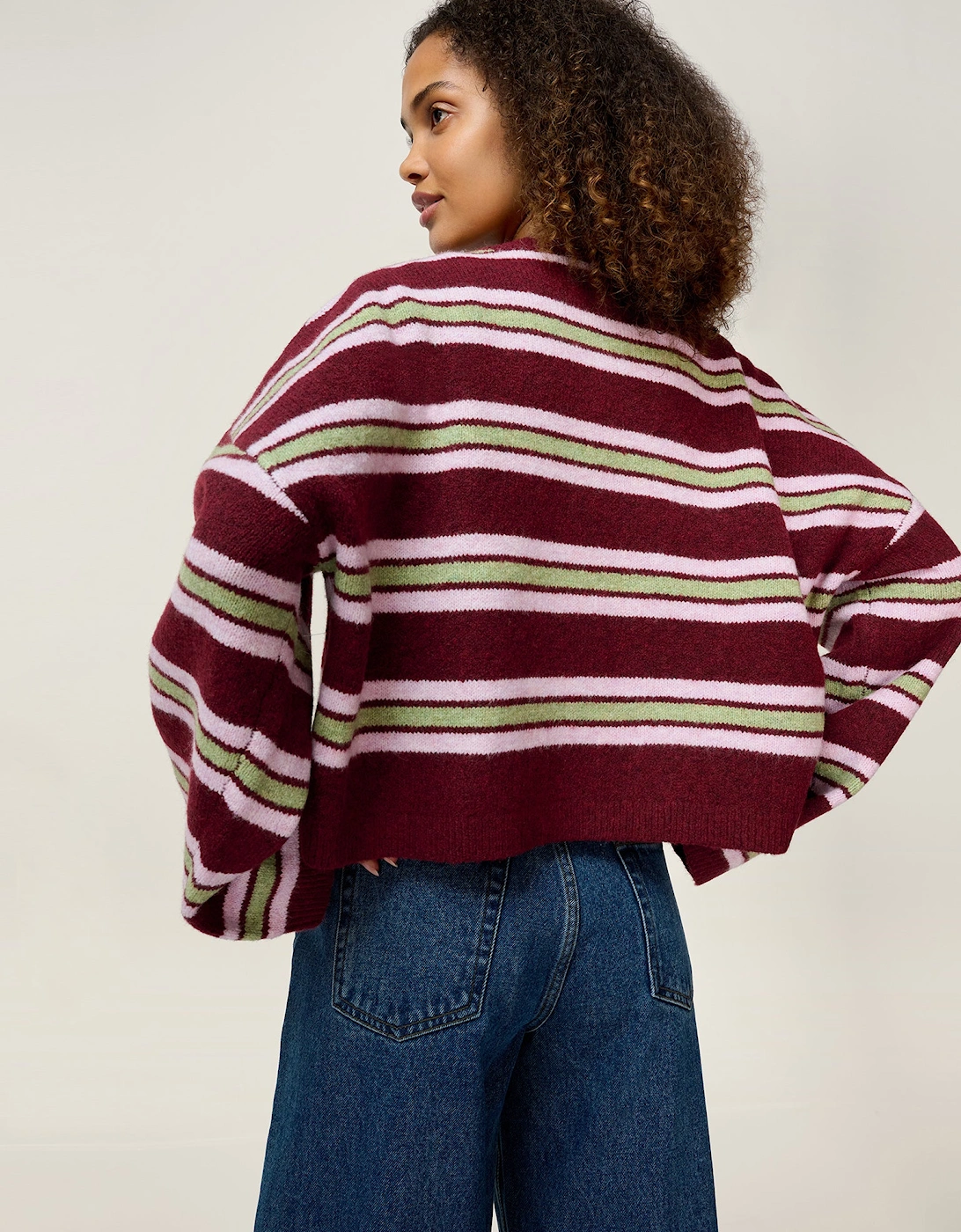 Lennie Striped Cardigan in Merlot and Green