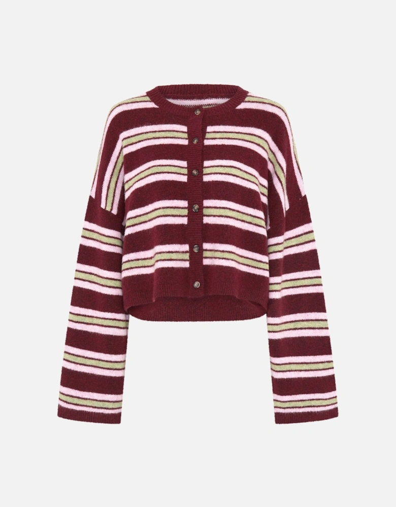 Lennie Striped Cardigan in Merlot and Green