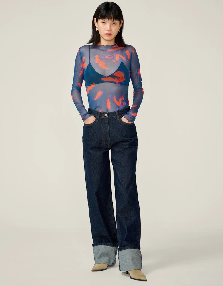 Lorrie Mesh Top in Falling Leaf Print