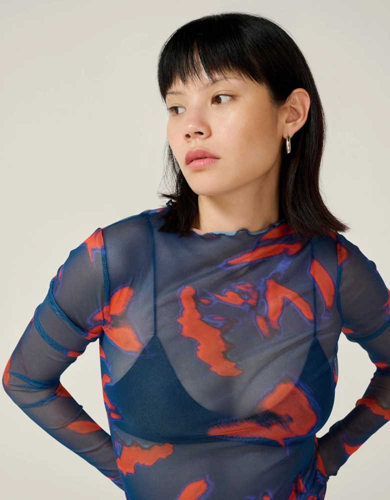 Lorrie Mesh Top in Falling Leaf Print
