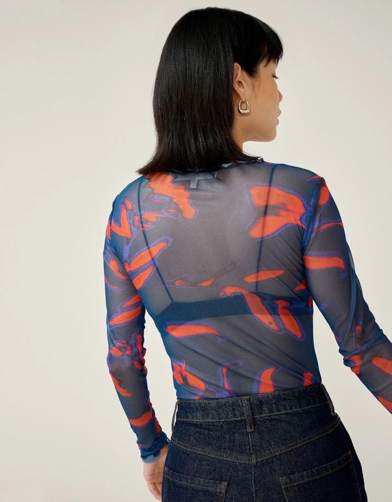 Lorrie Mesh Top in Falling Leaf Print