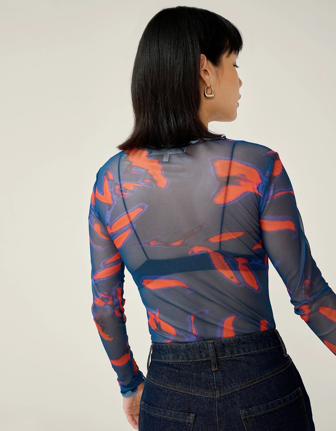 Lorrie Mesh Top in Falling Leaf Print