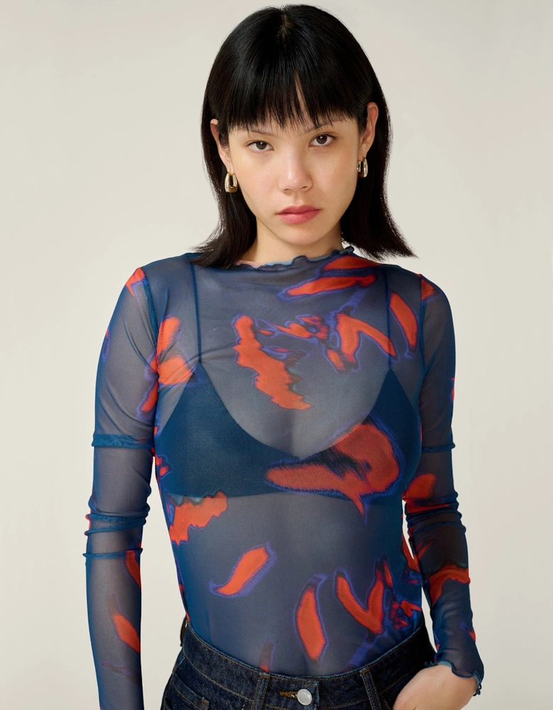 Lorrie Mesh Top in Falling Leaf Print