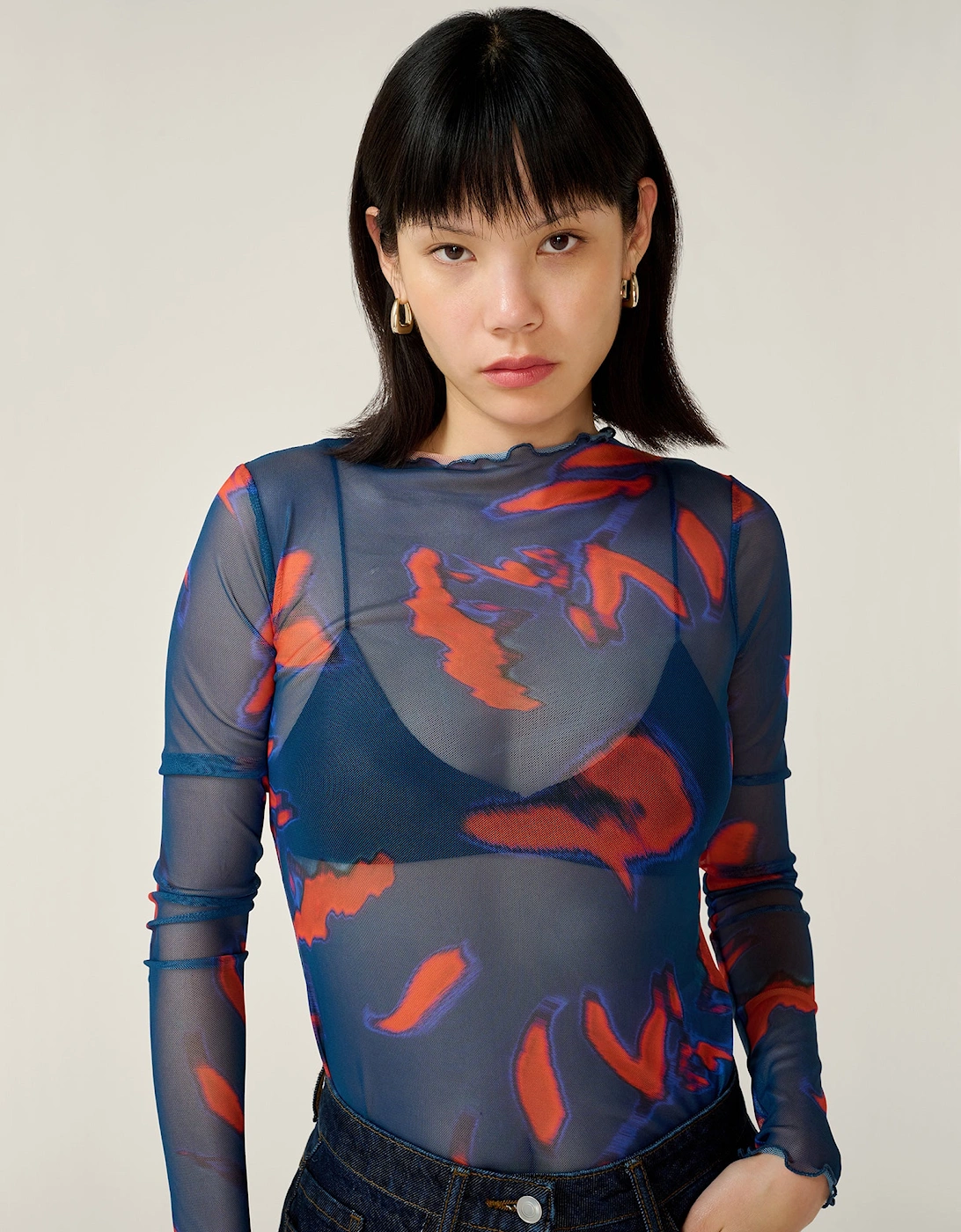 Lorrie Mesh Top in Falling Leaf Print