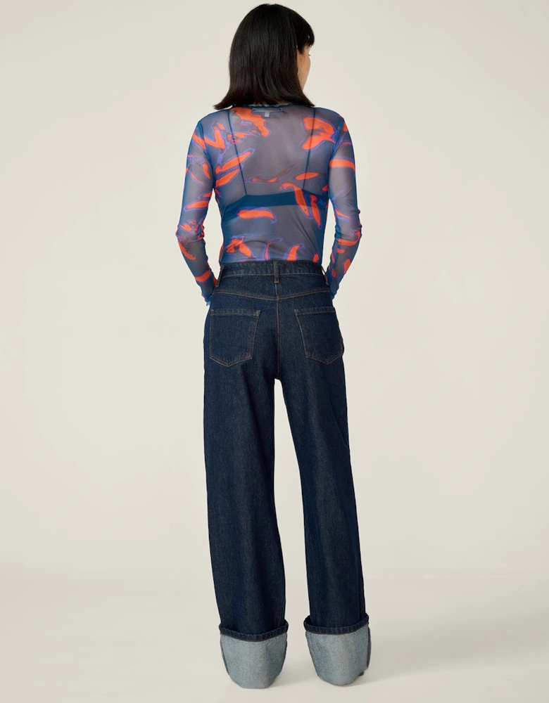 Lorrie Mesh Top in Falling Leaf Print