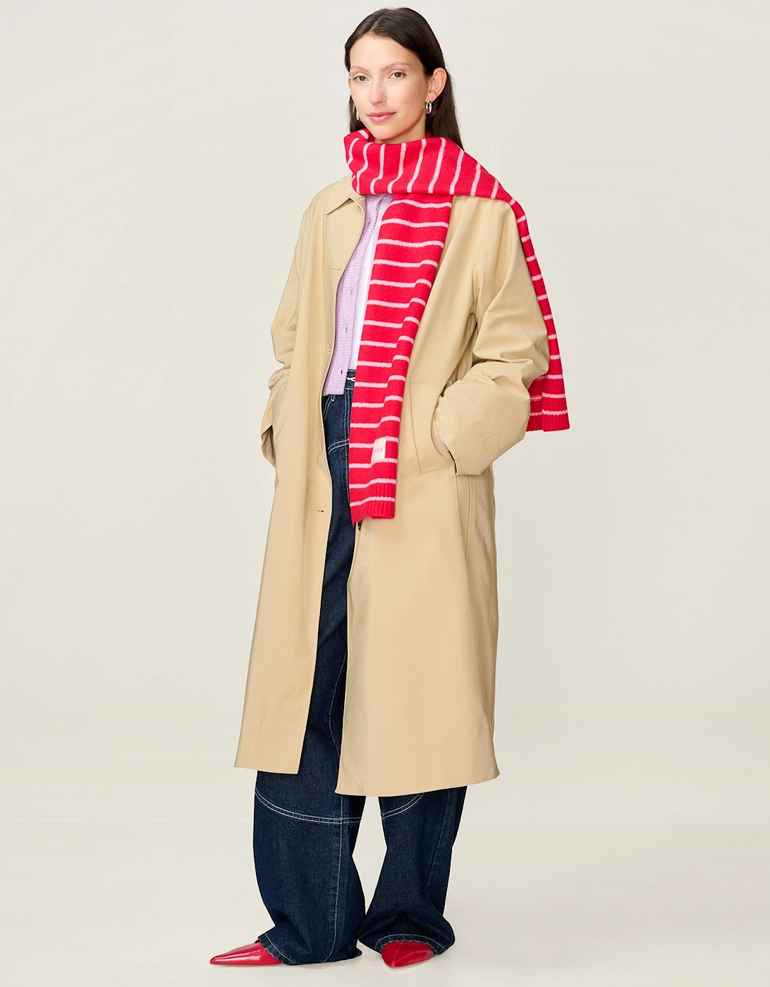 Omnes Molly Stripe Scarf in Red and Pink - Size: ONE size