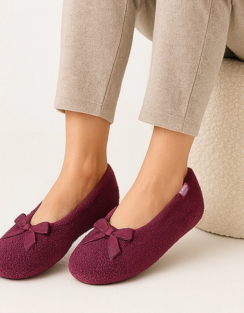 Isotoner STRETCH TERRY BOW Womens Ballerina Slippers Burgundy