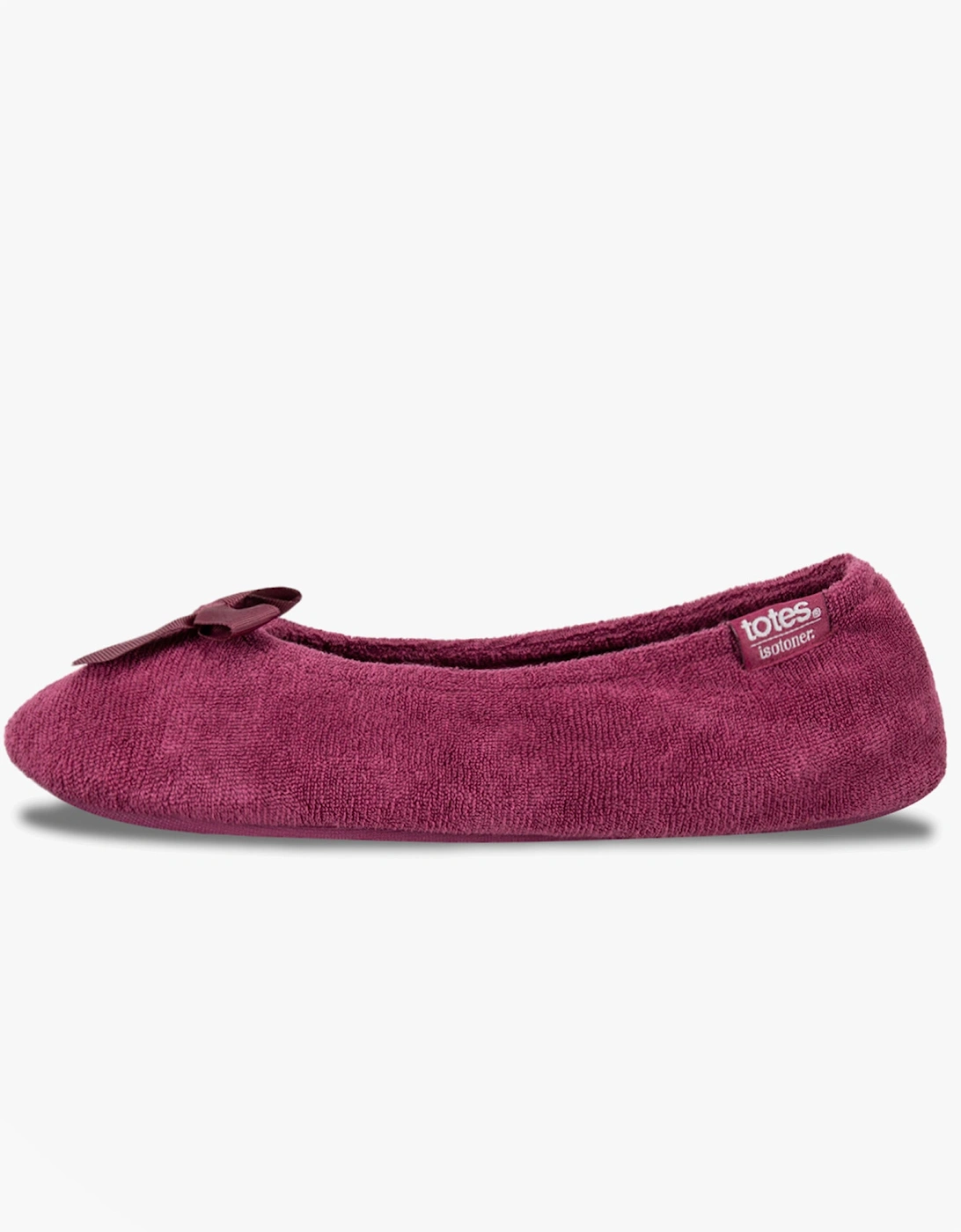 Isotoner STRETCH TERRY BOW Womens Ballerina Slippers Burgundy, 3 of 2