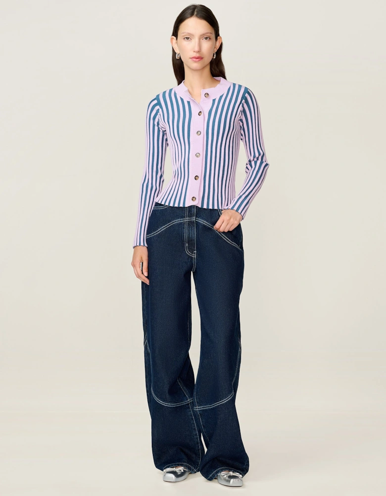 Daisy Stripe Cardigan in Navy and Lilac