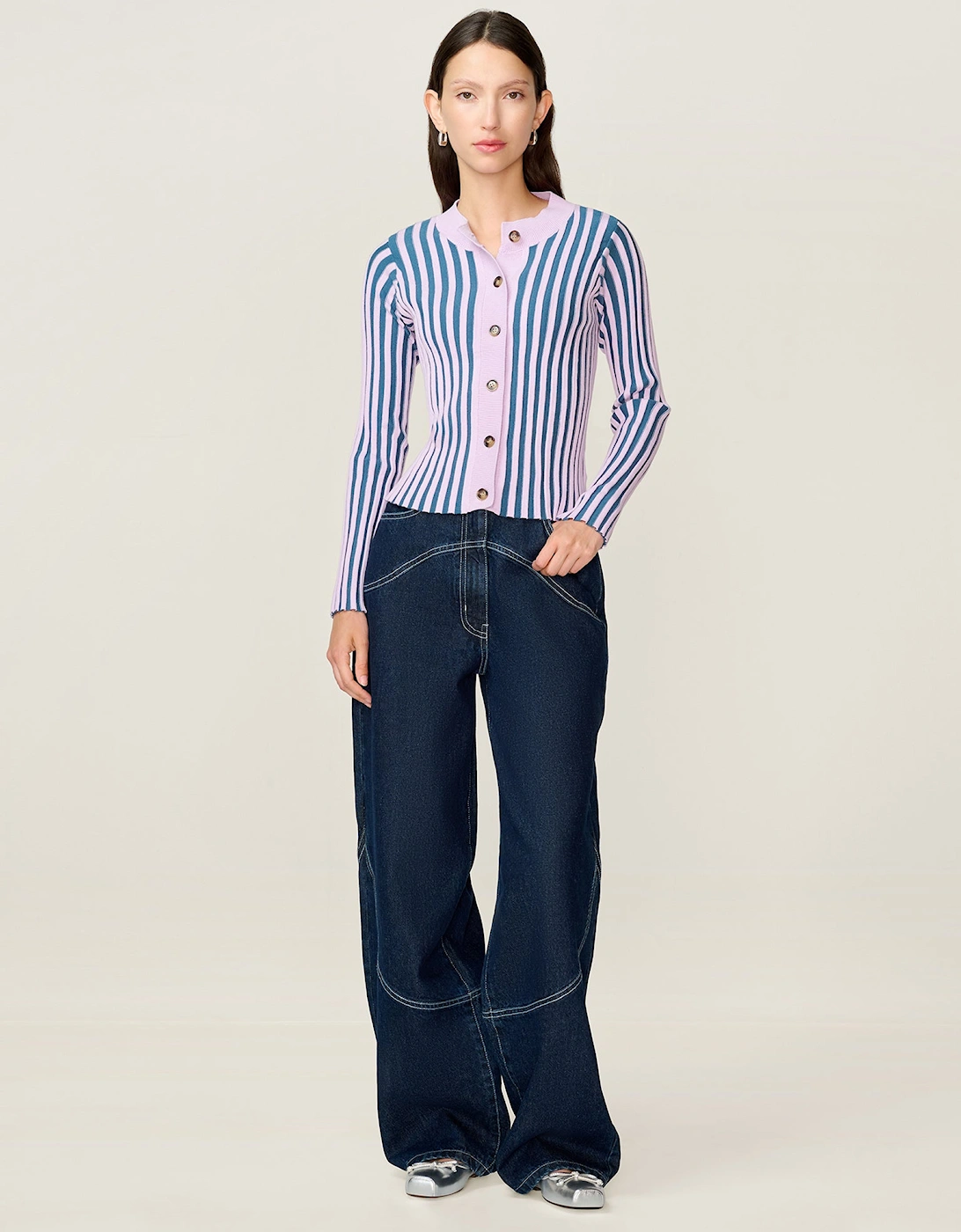 Daisy Stripe Cardigan in Navy and Lilac, 8 of 7