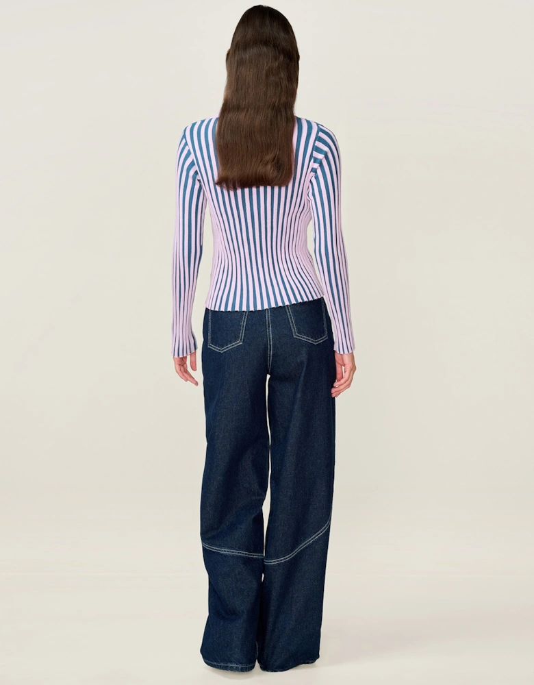 Daisy Stripe Cardigan in Navy and Lilac