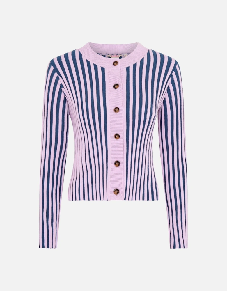 Daisy Stripe Cardigan in Navy and Lilac
